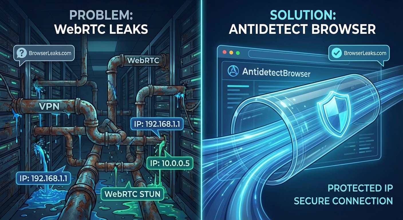 How to Disable WebRTC in Chrome, Firefox & Edge (2026 Guide) 2 WebRTC leak test: chaotic vs. shielded network.
