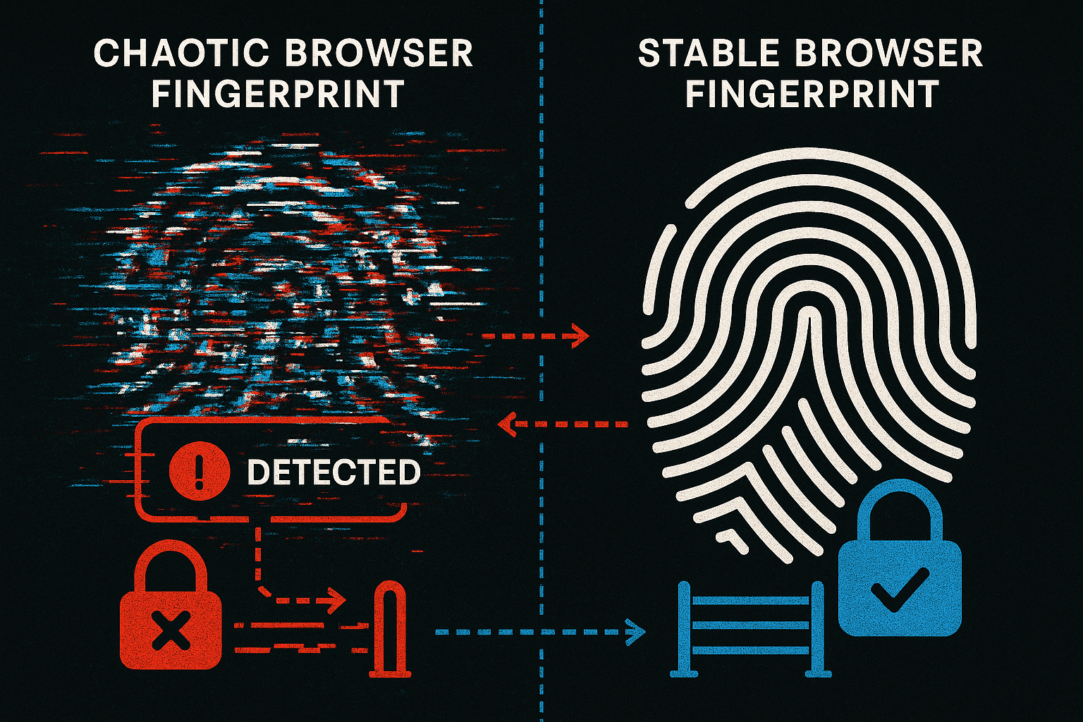 TLS Handshake: Why Anti-Detect Browsers Are Fighting a Losing Battle 7 Randomized vs stable fingerprint patterns, flagged by detection systems. Authentication gates and inconsistent signals.
