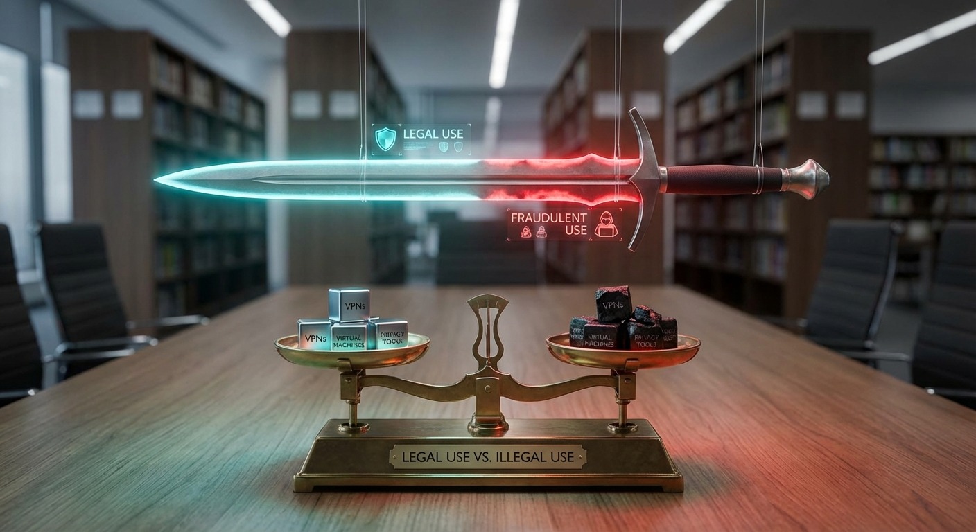 What is an Antidetect Browser? The Critical Guide for 2026 9 Double-edged sword, scales of justice. Legal vs fraudulent use of antidetect browsers.