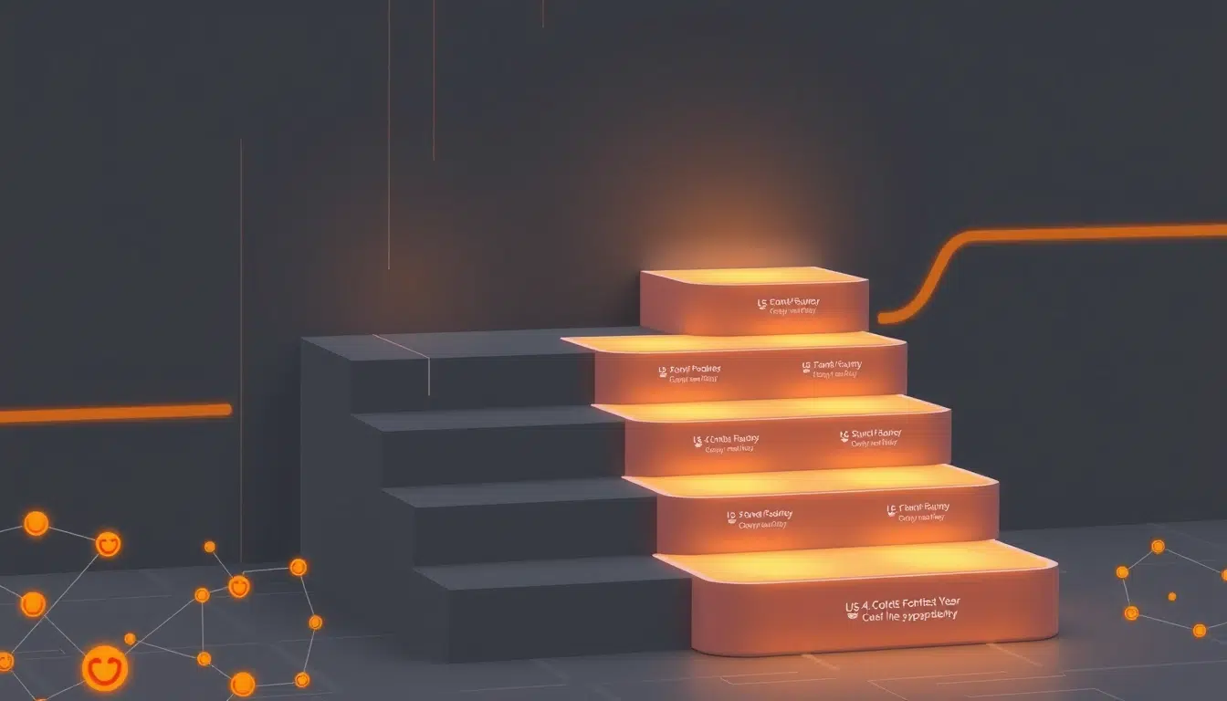 Digital staircase with glowing platforms, representing Reddit Karma tiers.