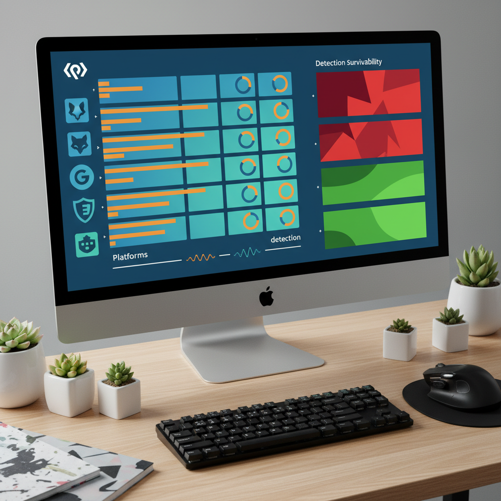 Monitor displaying technical evaluation matrix for browser integrity.