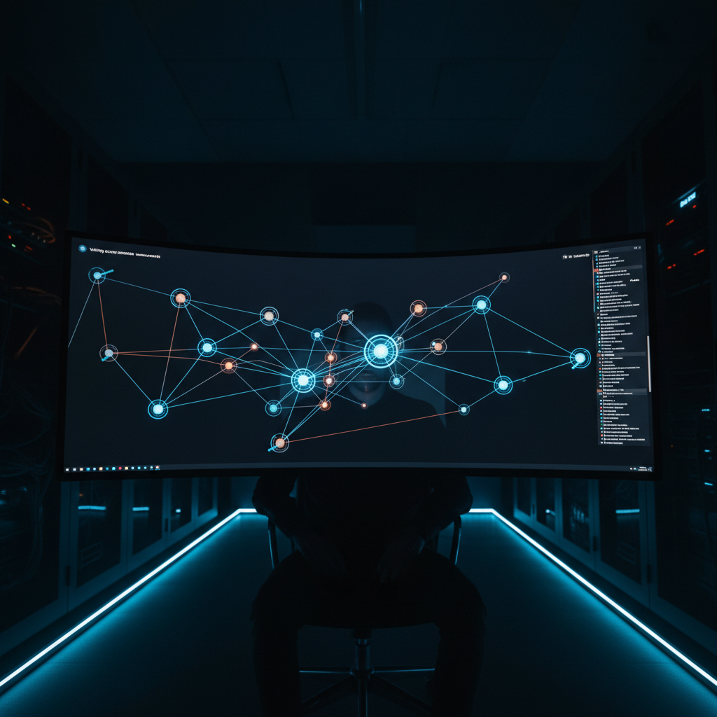 Network map on screen depicting connections between voting accounts.