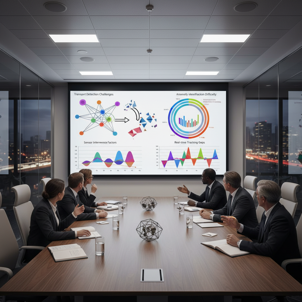 Conference room with projected charts on transport detection.