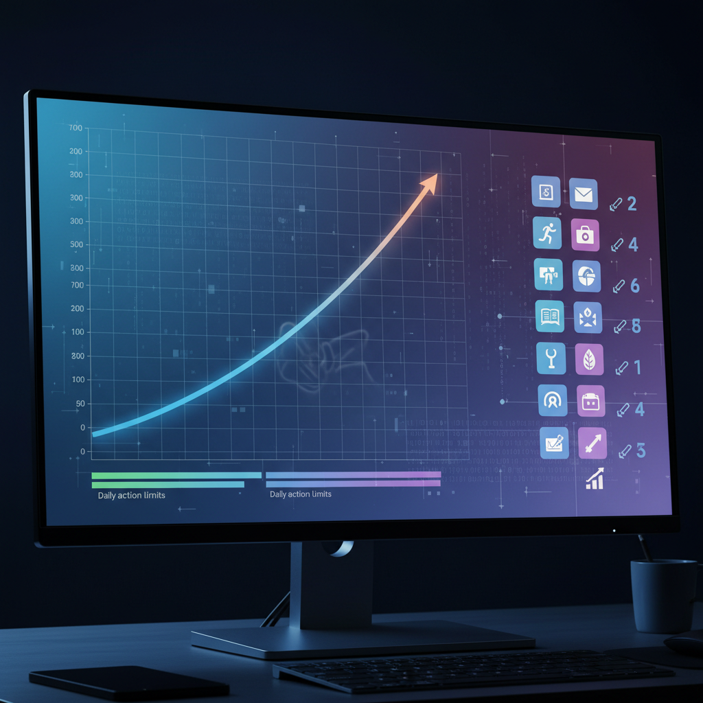 Graph on computer showing increasing daily action limits and activities.