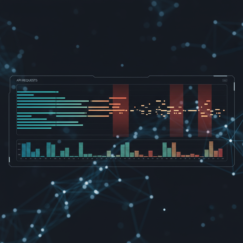 Timeline on screen displaying distributed API requests.