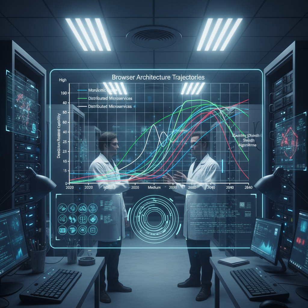 Screen displaying chart of browser architecture trajectories over time.
