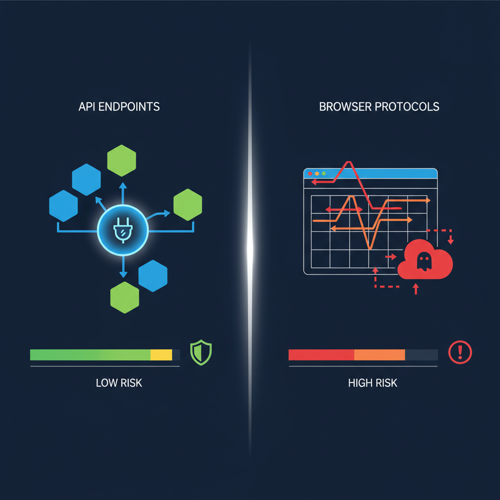Comparison of automation tools with API integrations and detection risks.