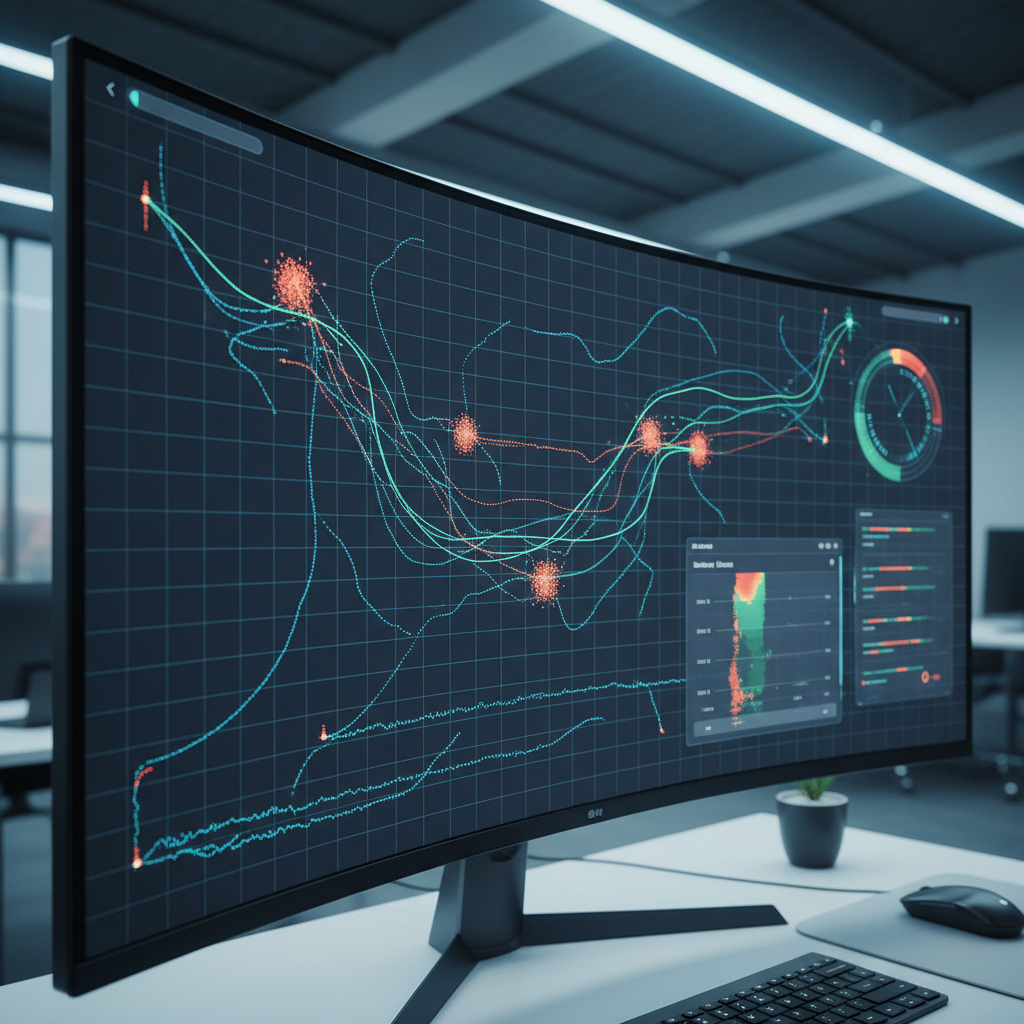 Screen showing mouse movement analytics with curved paths.