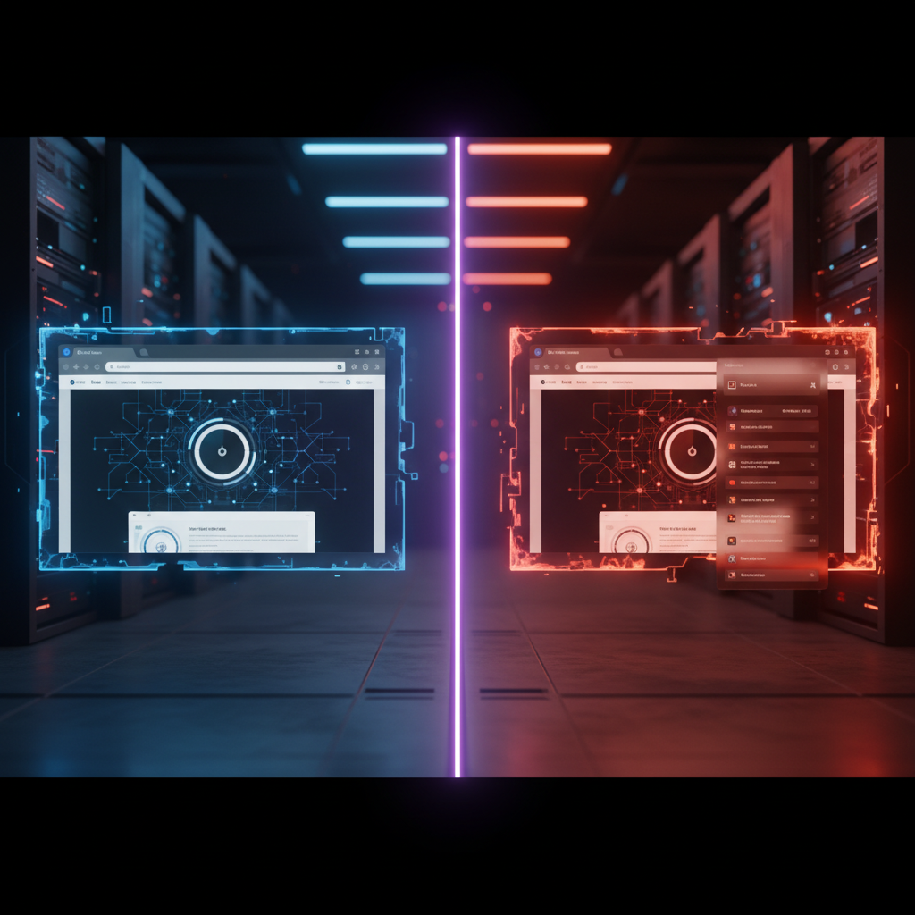Comparison of real and modified browser interfaces showing isolation.
