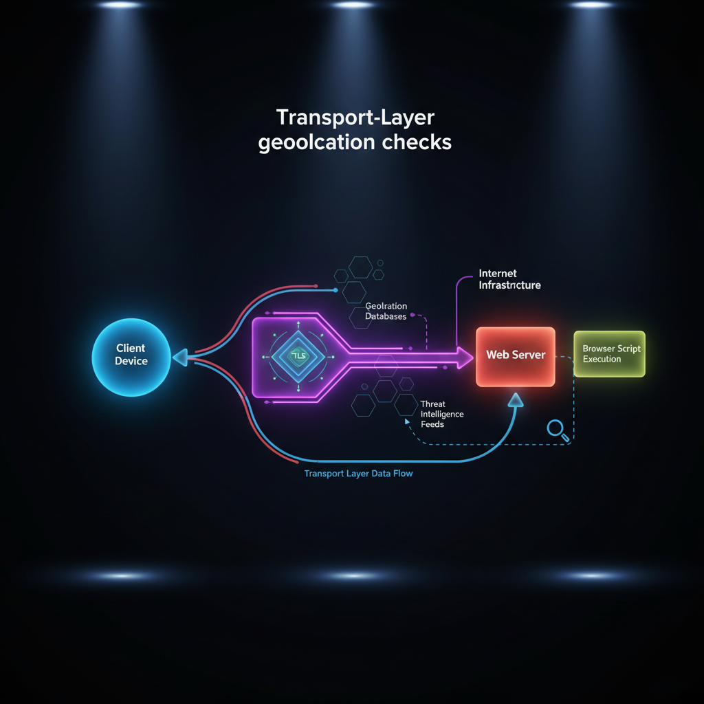 Network diagram showing TLS fingerprint analysis before scripts load.