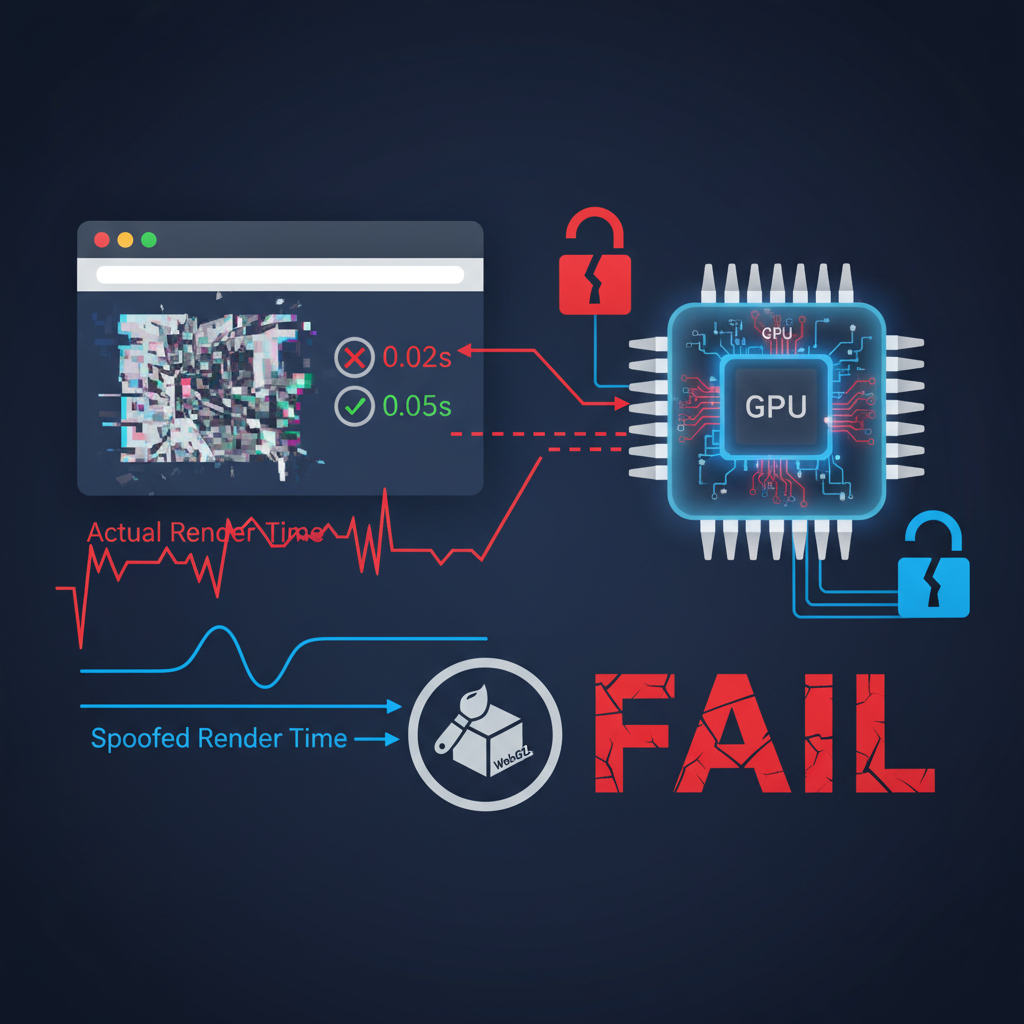Illustration of canvas spoofing failures with timing and hardware mismatches.