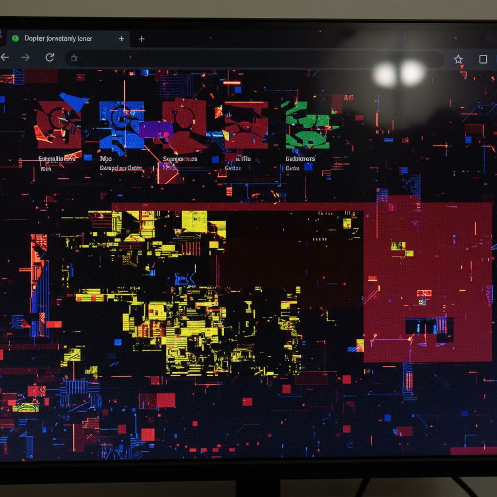 Computer screen with corrupted browser profiles and error messages, high contrast.