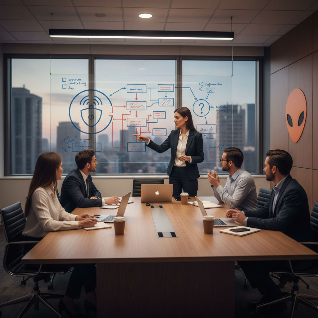 People discussing Reddit's consistency requirements in a meeting room.