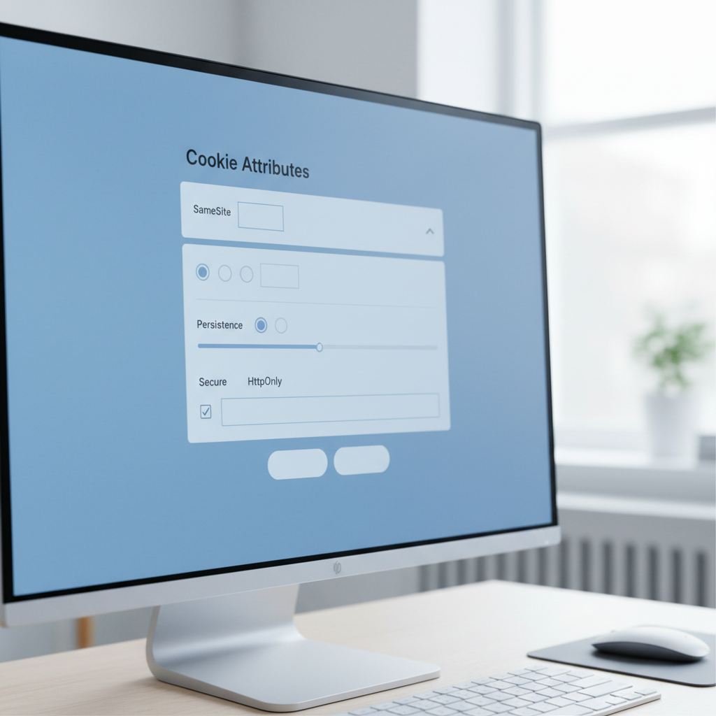Browser settings menu with cookie attribute configurations visible.