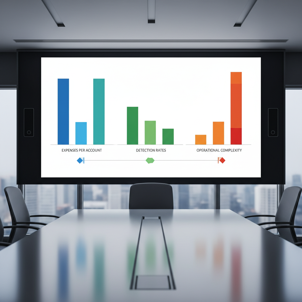 Comparison chart of cost effectiveness across proxy categories, in a conference room.