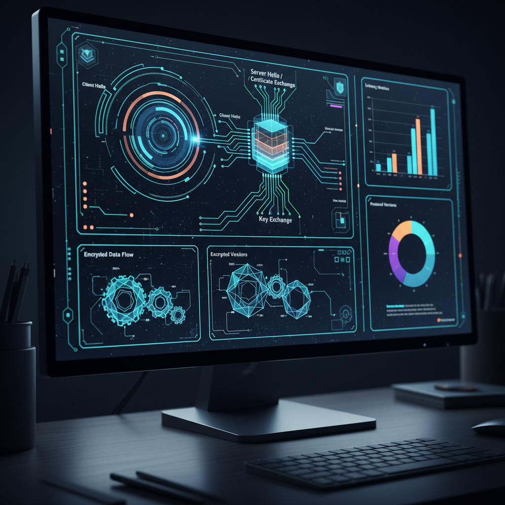 Computer screen showing browser architecture analysis during TLS handshake.