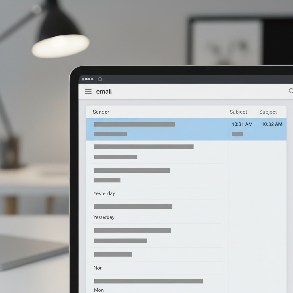 Email inbox with highlighted emails from the same domain and timestamps.