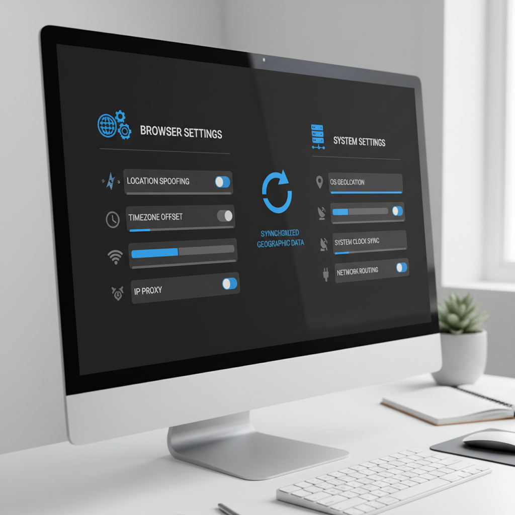Computer interface with synchronized browser and system settings, clear detail.