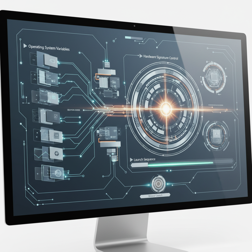 Computer screen showing OS variables and hardware signature control.