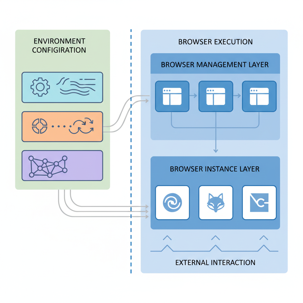 Diagram of environment control architecture separating browser layers.