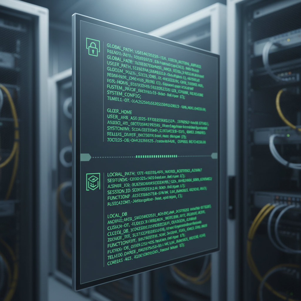 Computer terminal showing environment variables with isolation emphasis.
