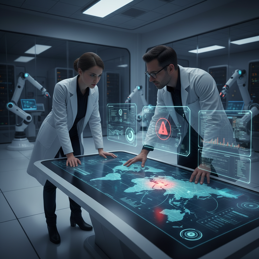 Investigators reviewing account discrepancies on screens.