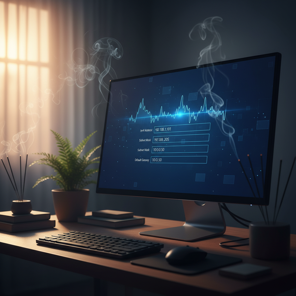 Computer screen showing network settings with IP changes.
