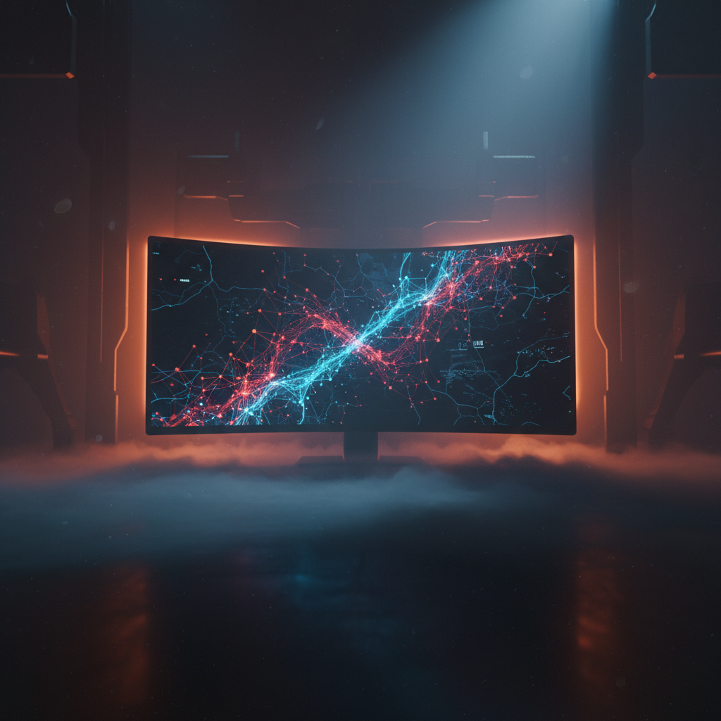 Computer screen displaying voting patterns with dramatic lighting and fog.