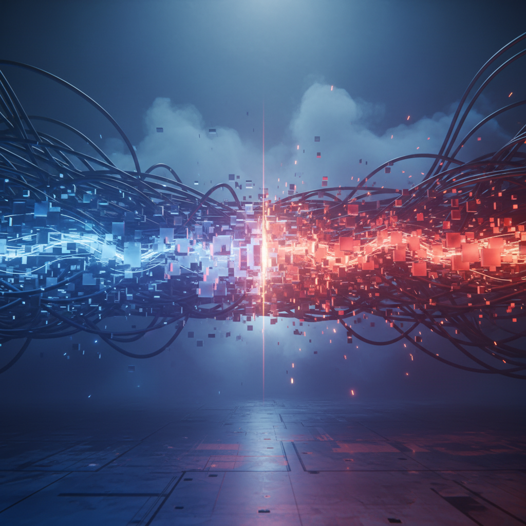 Intertwined network cables and data packets visualizing proxy performance.