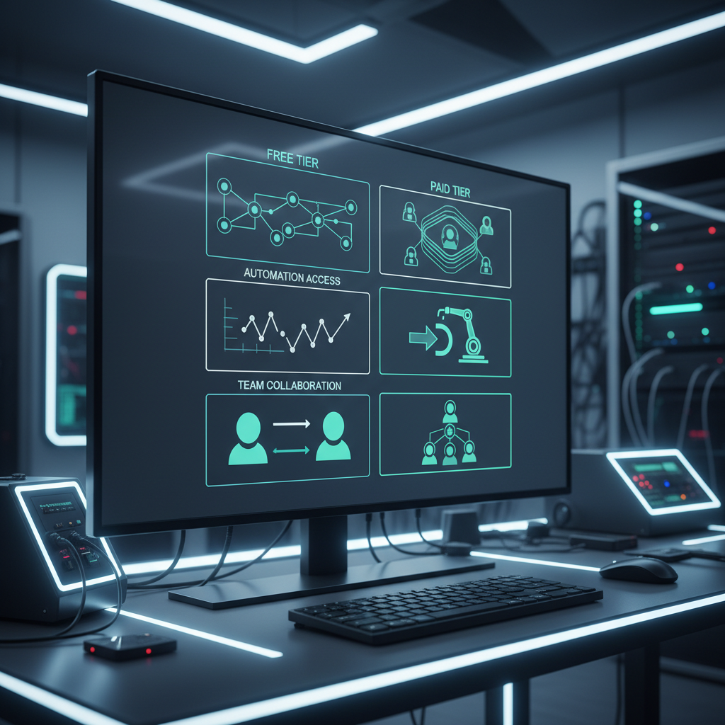 Screen comparing free and paid browser features, tech lab setting.