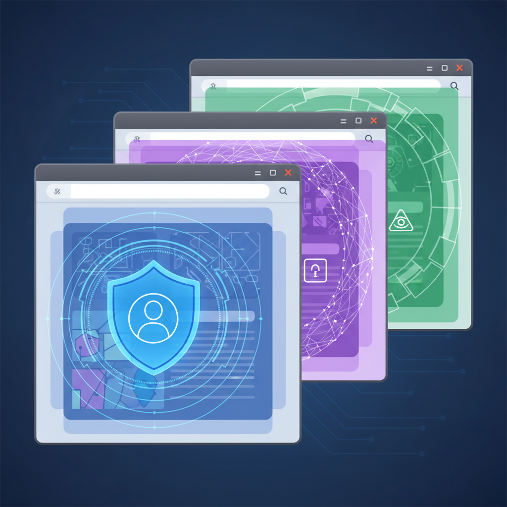 Browser interface with protective barriers illustrating fingerprinting protection.