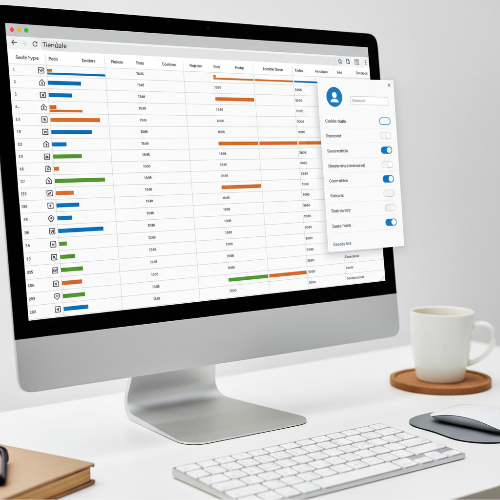 Desktop screen with timetable and browser profile settings.