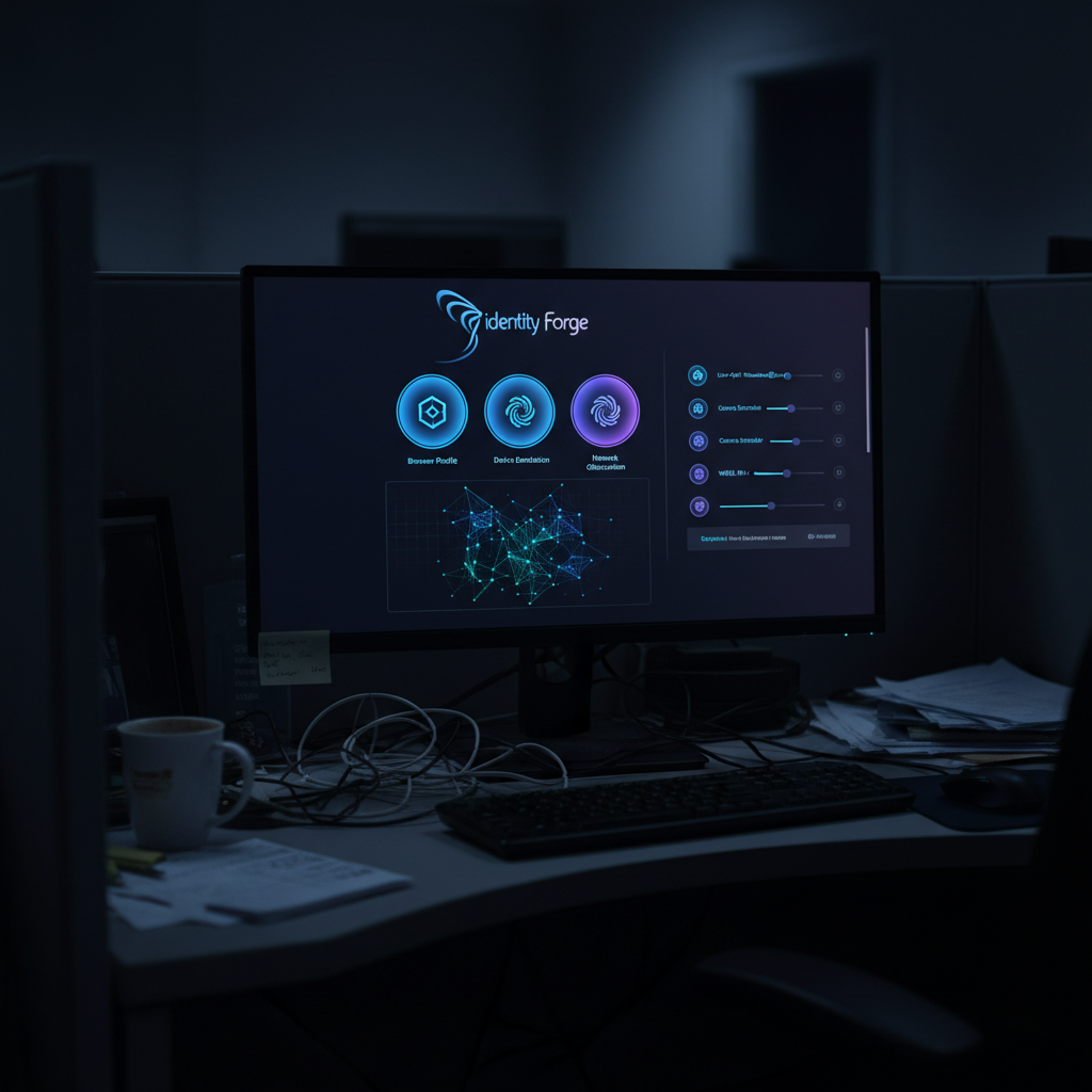 Computer screen showing browser management platform, office setting.