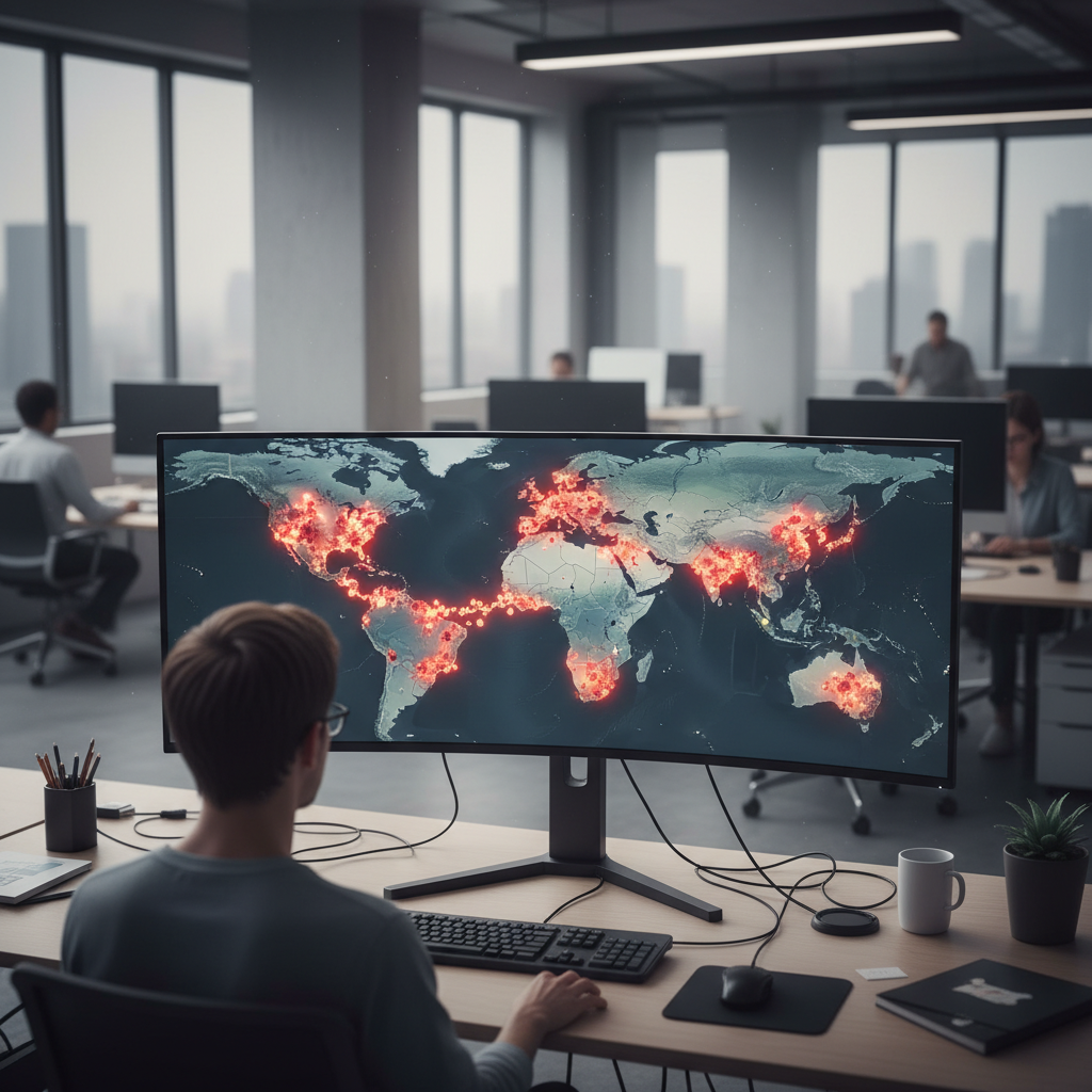 Digital map on screen highlighting geographic clusters of vote manipulation.