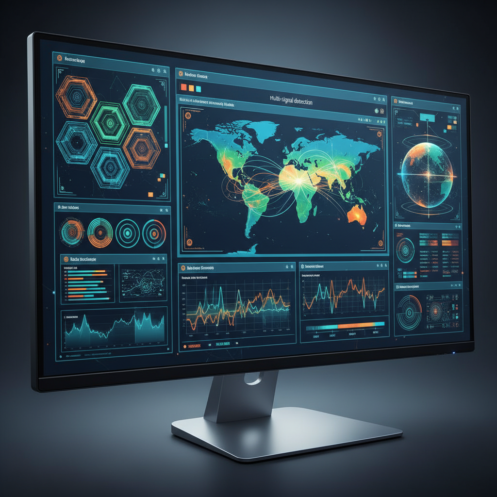 Computer screen with geographic data analysis software and multiple panels.