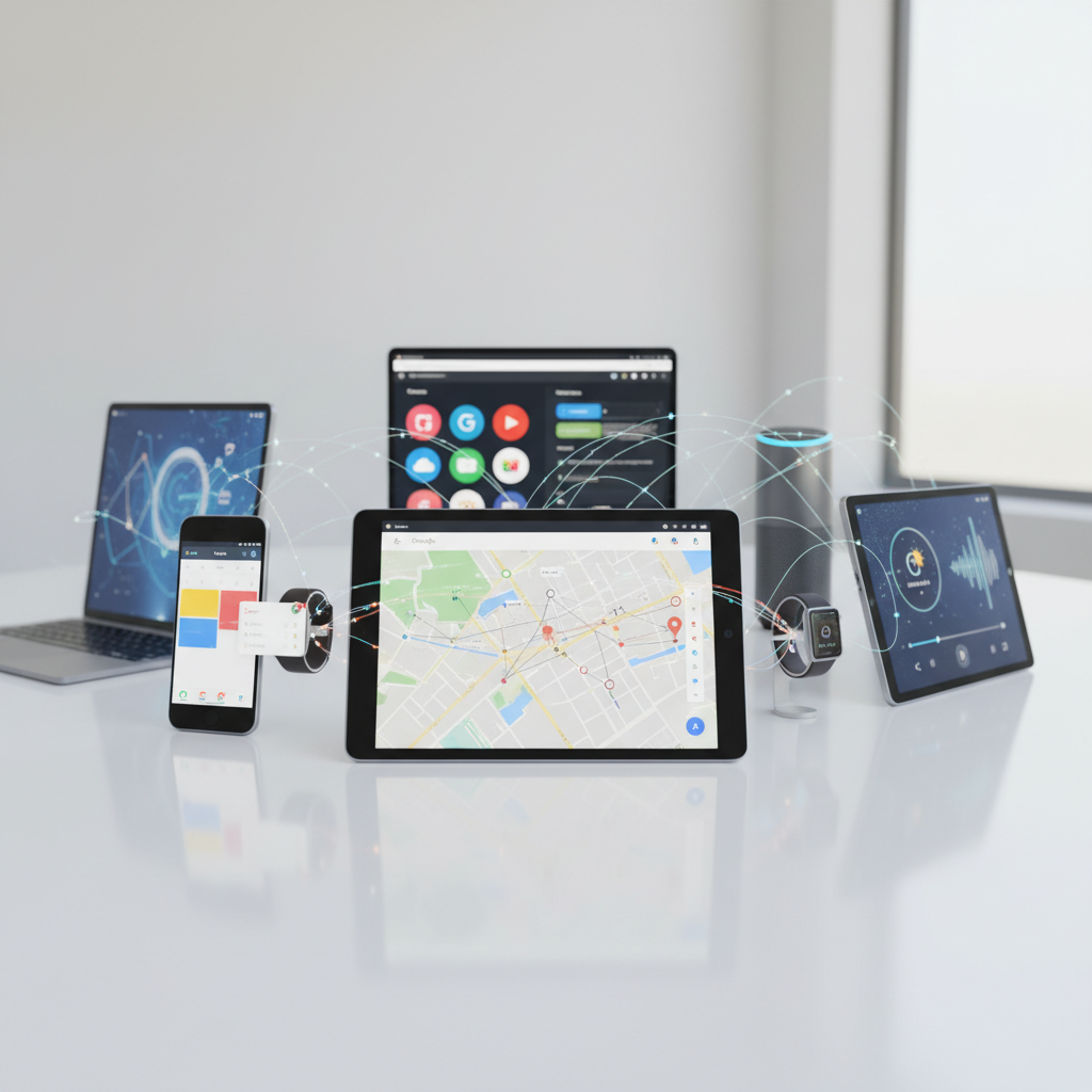 Digital devices with Google's services, cross-service detection concept.