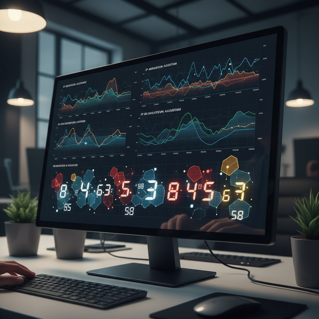 Screen shows IP reputation algorithm with graphs and scores.