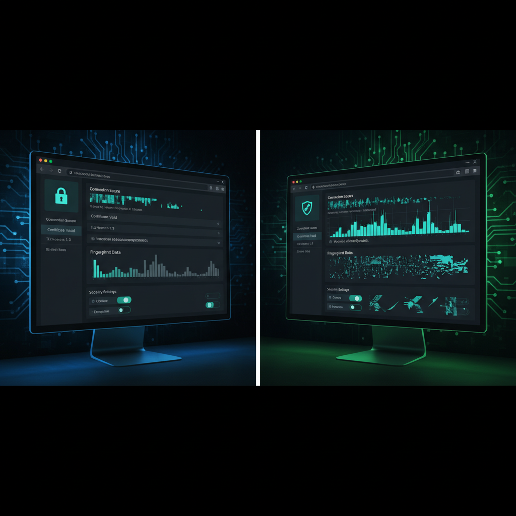 Comparison of standard and modified browser interfaces with TLS data.
