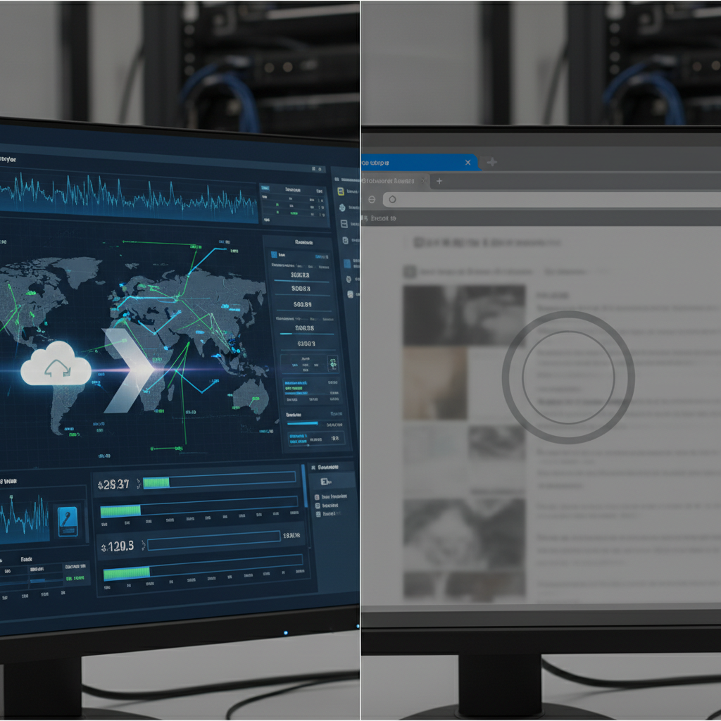 Desktop app and frozen browser tab show sync performance gap.