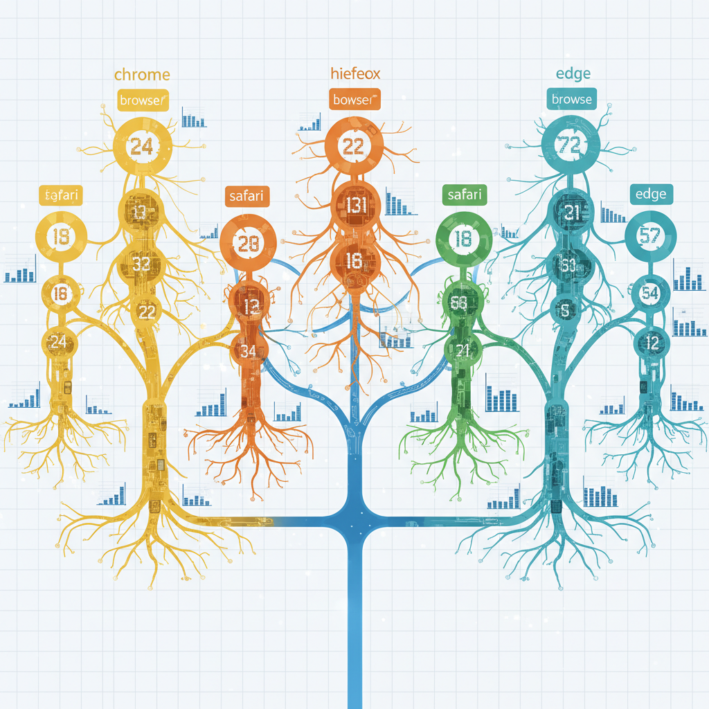 Visualization of separate process trees with distinct browser branches.