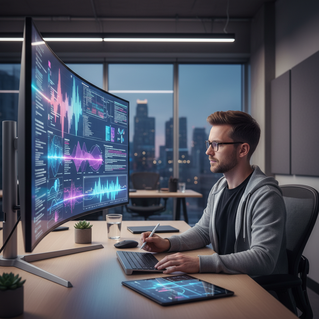 Developer reviewing transport signatures on a large screen.