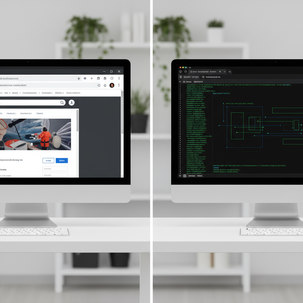 Comparison of real and headless browsers on screens showing differences.