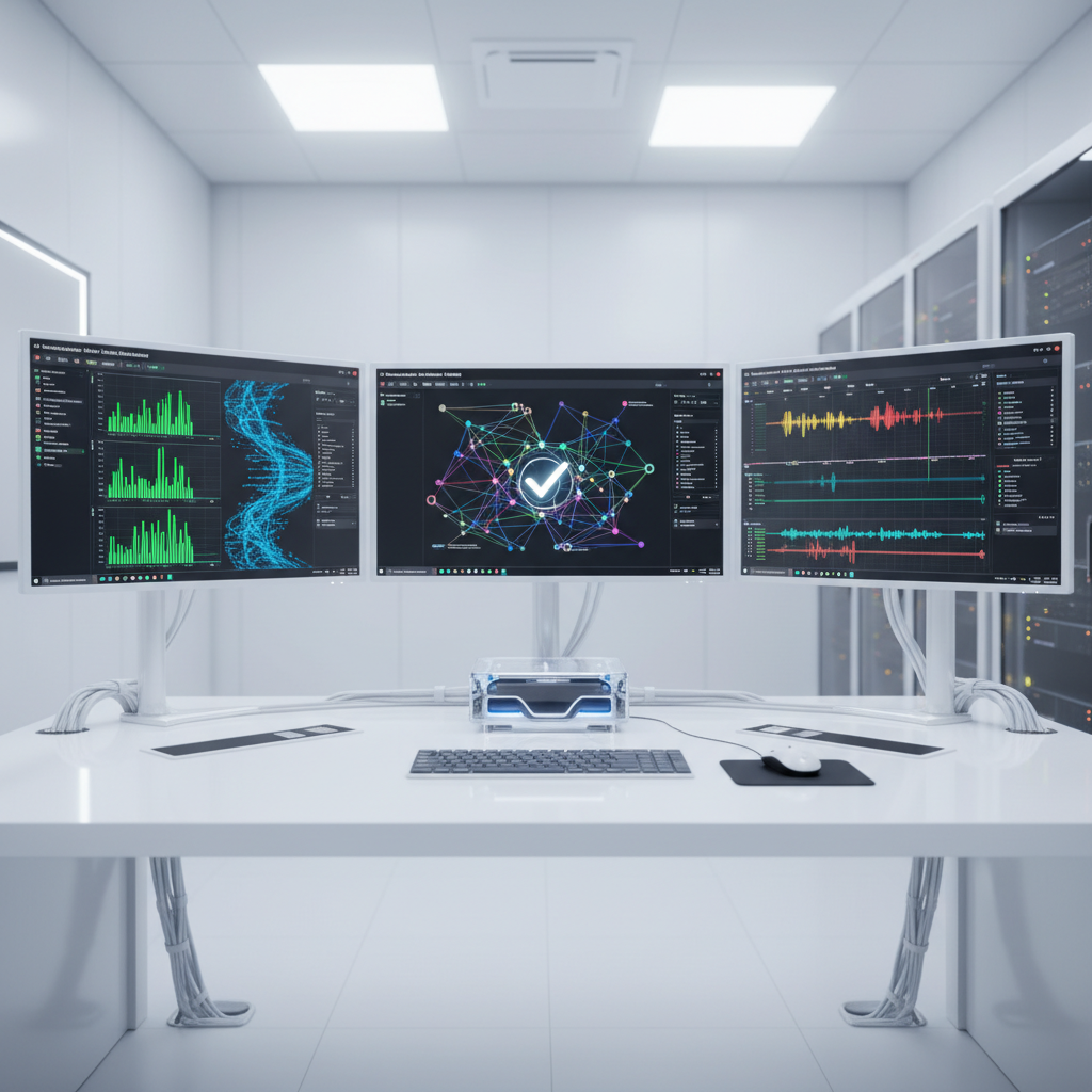Computer setup conducting recovery testing for browser profiles, with validation software.