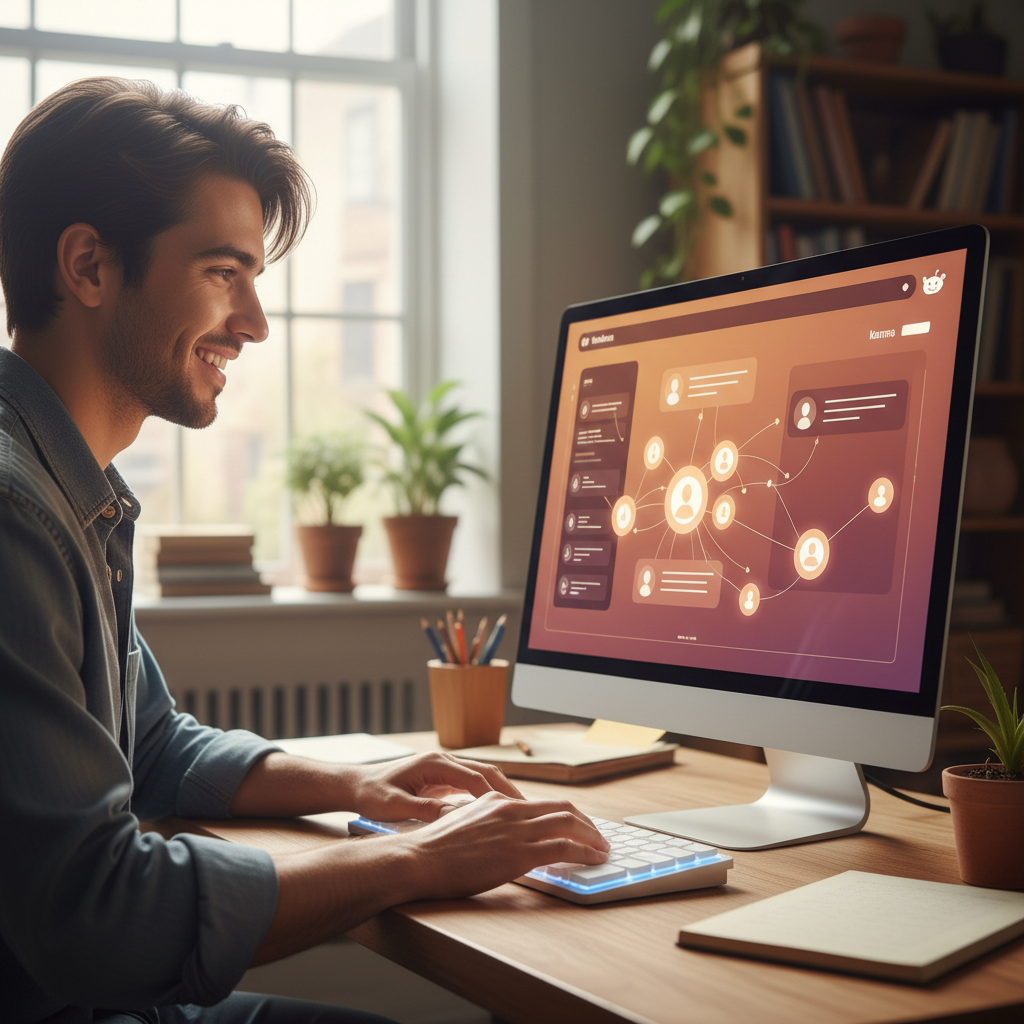 Reddit user engaging in online discussion to earn karma.