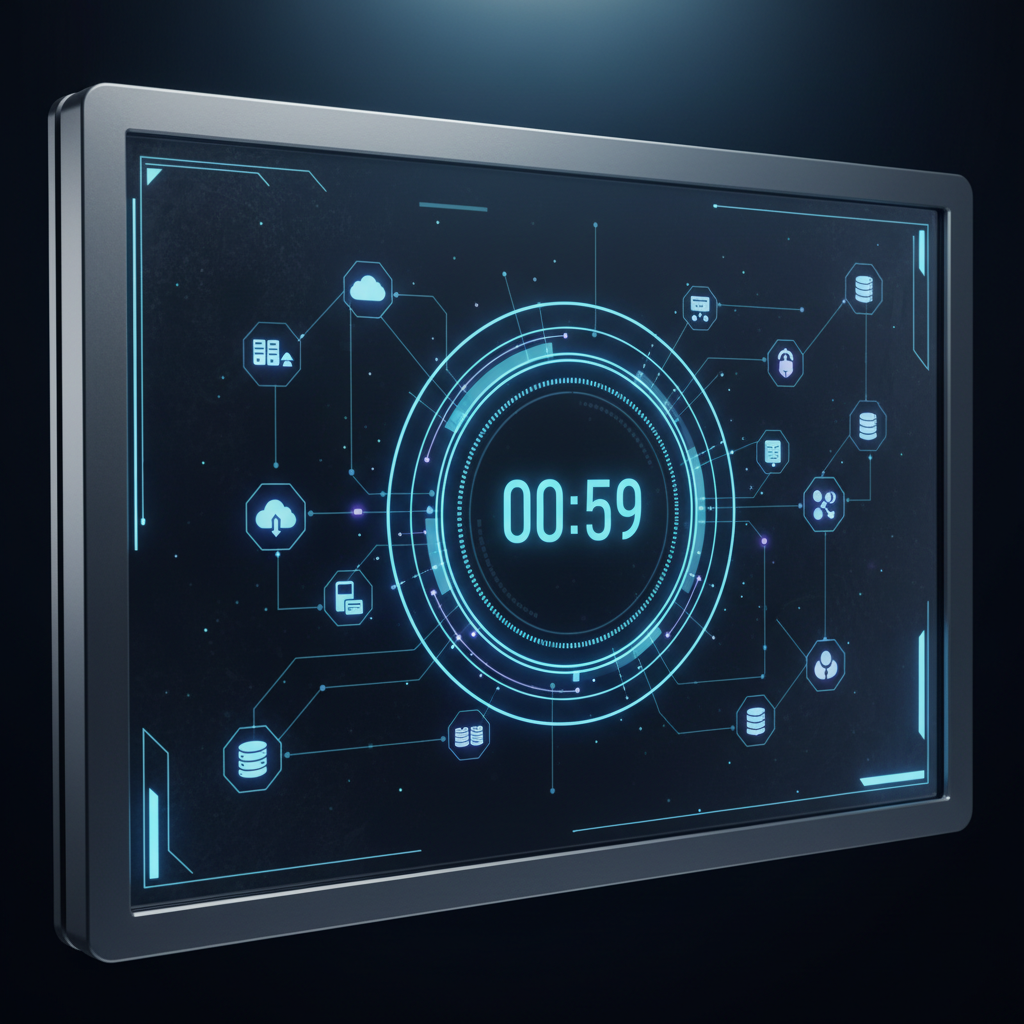 Digital timer with connected API call icons on a screen.