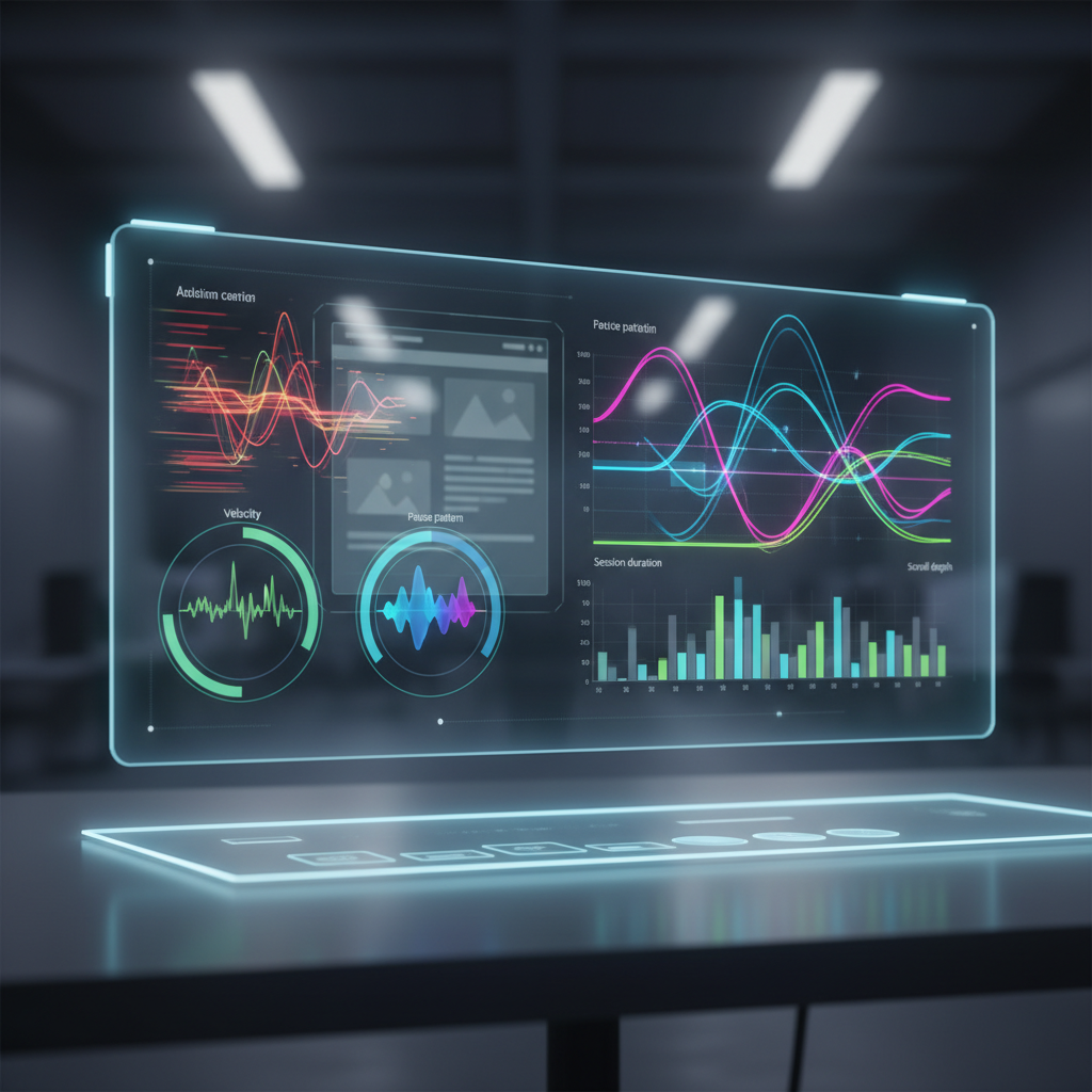 Interface analyzing scroll behavior with velocity and pause charts.