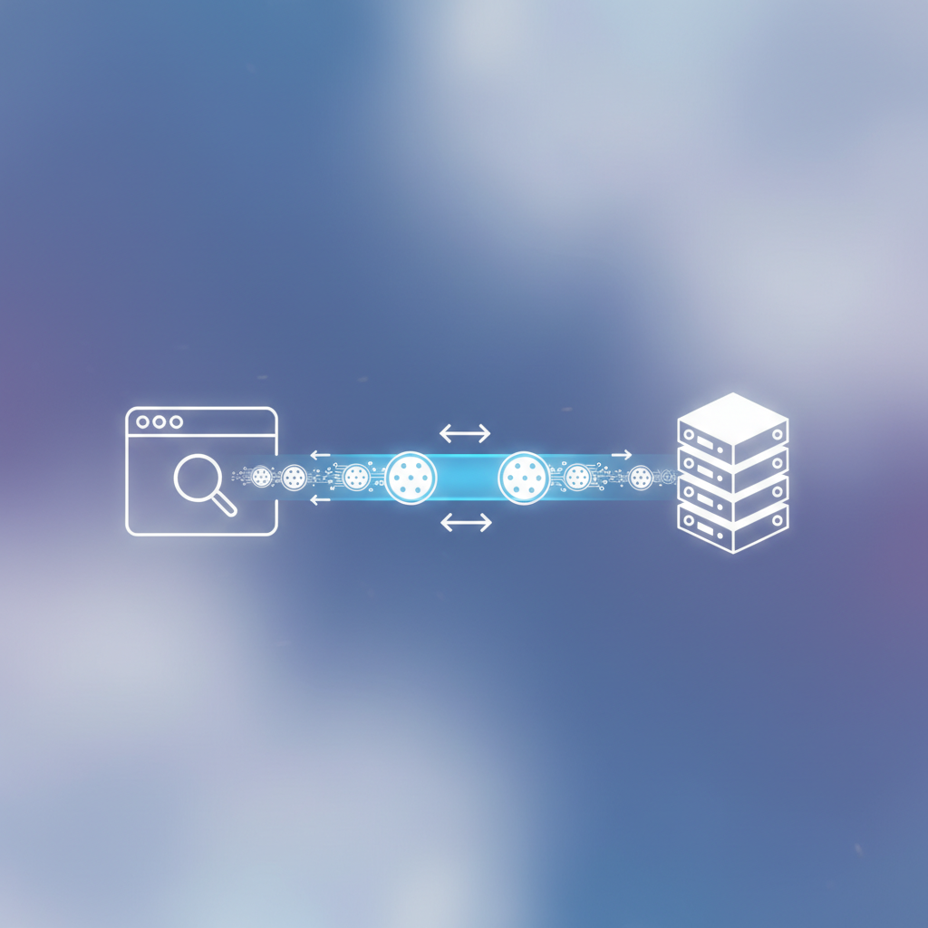 Digital view of cookie API synchronization with transfer icons.