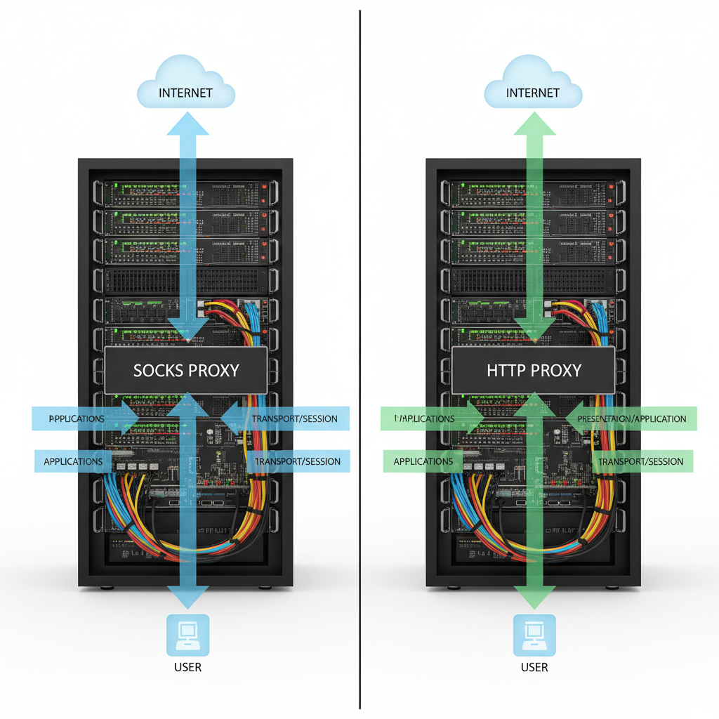 SOCKS and HTTP proxy servers side by side with network stack emphasis.
