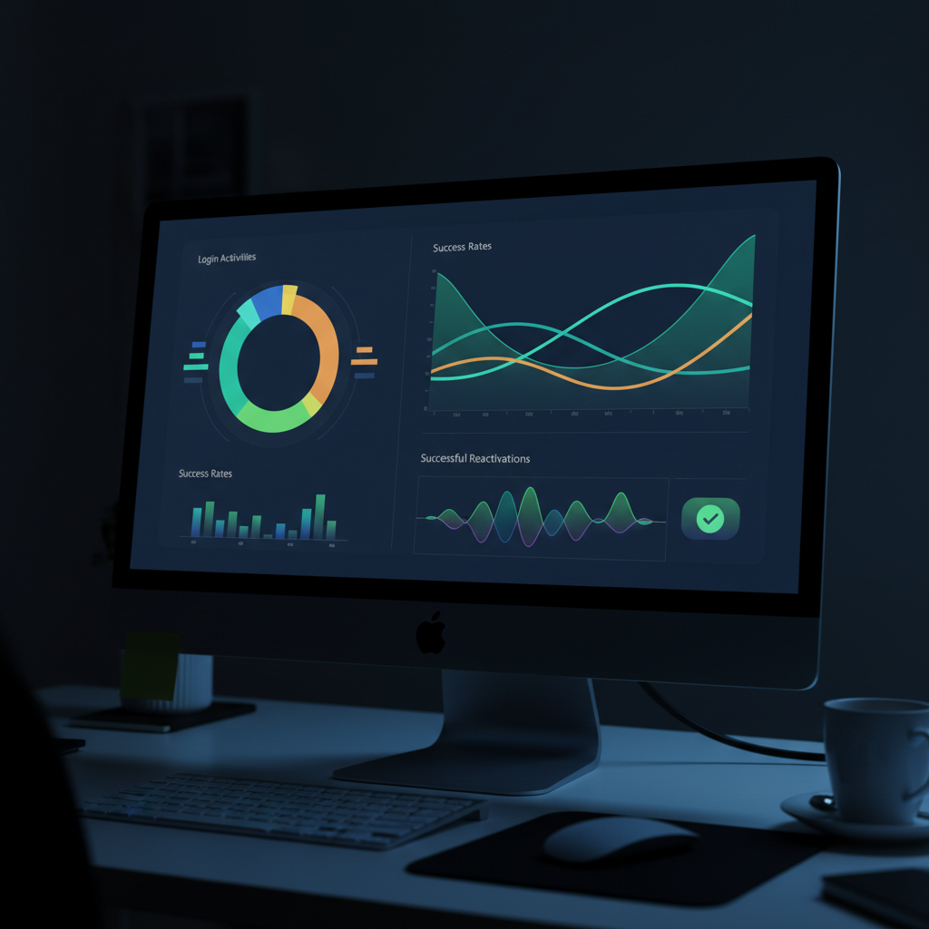 Screen with reactivation dashboard showing login graphs.