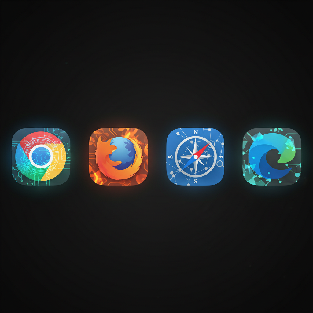 Stock browser icons with overlay of native TLS signatures.